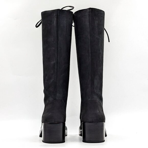 Jeffrey Campbell Wmn Tyr Black Leather Vintage Retro Square Toe Lace Boots 6 - Picture 4 of 11